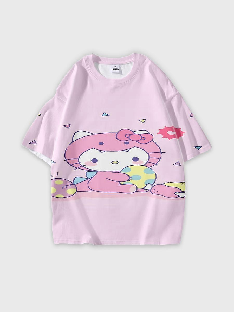 T-shirt girocollo Cartoon Pattern manica corta sciolta M127