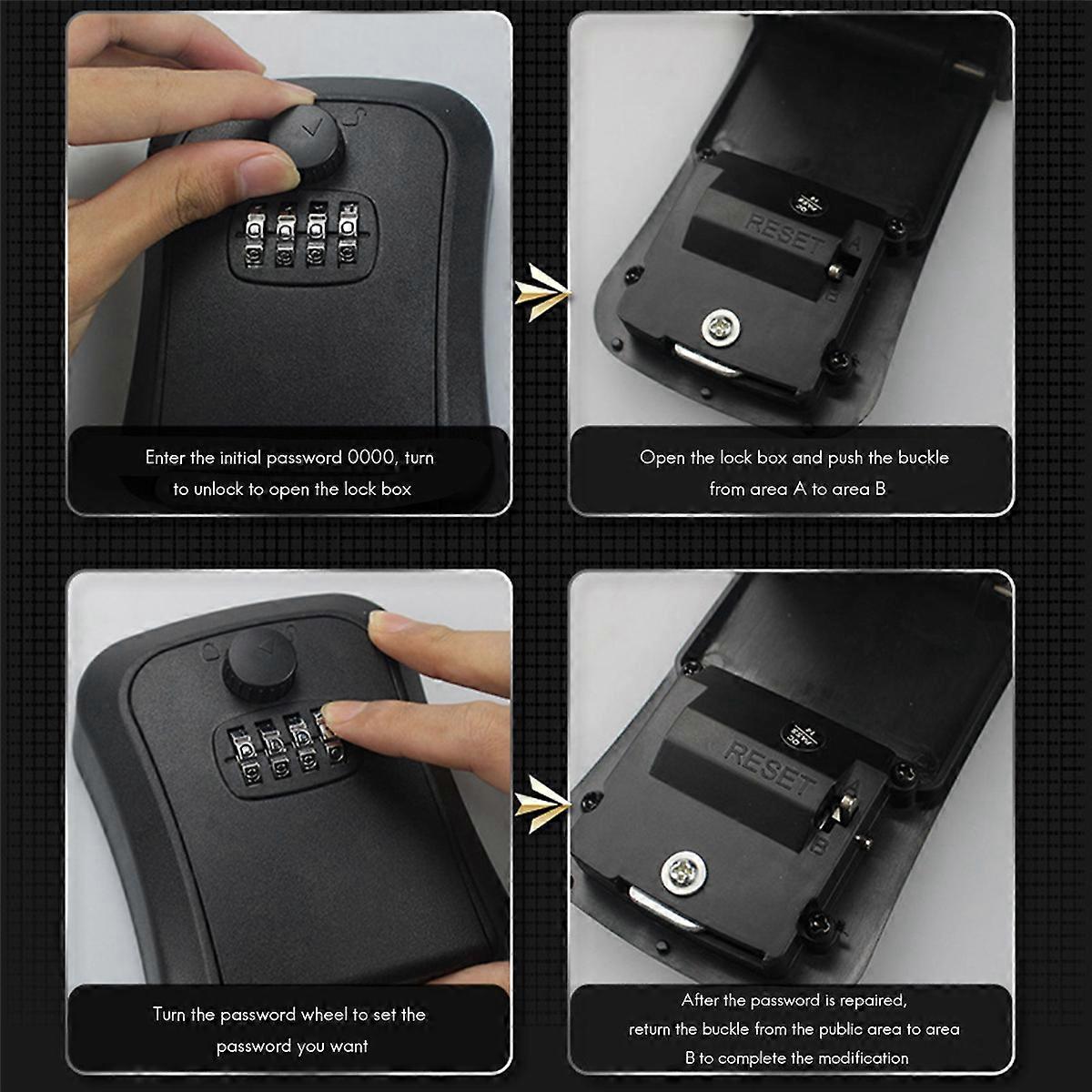 2X Key Lock Box, Wall-Mounted Zinc Alloy Key Box Weatherproof 4-Digit Combination Key Storage Lock B