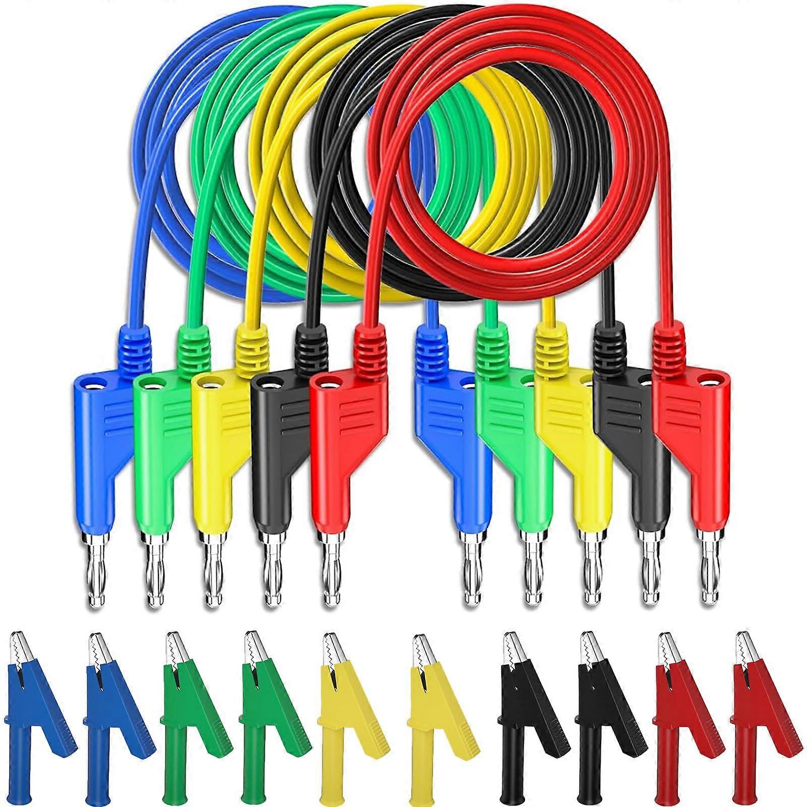 5Piece 4mm Multimeter Test Leads Set with Alligator Clips, Banana Plug Cable Kit