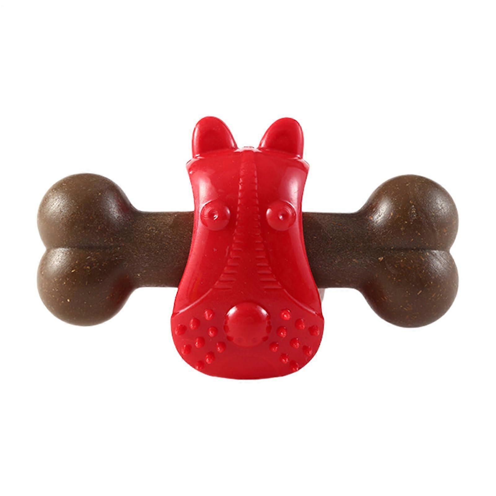 Aggressive Chewer Dog Toy, Oral Cleaning Chew Bone, Interactive Slow Feeder for Dental Health, Red Color