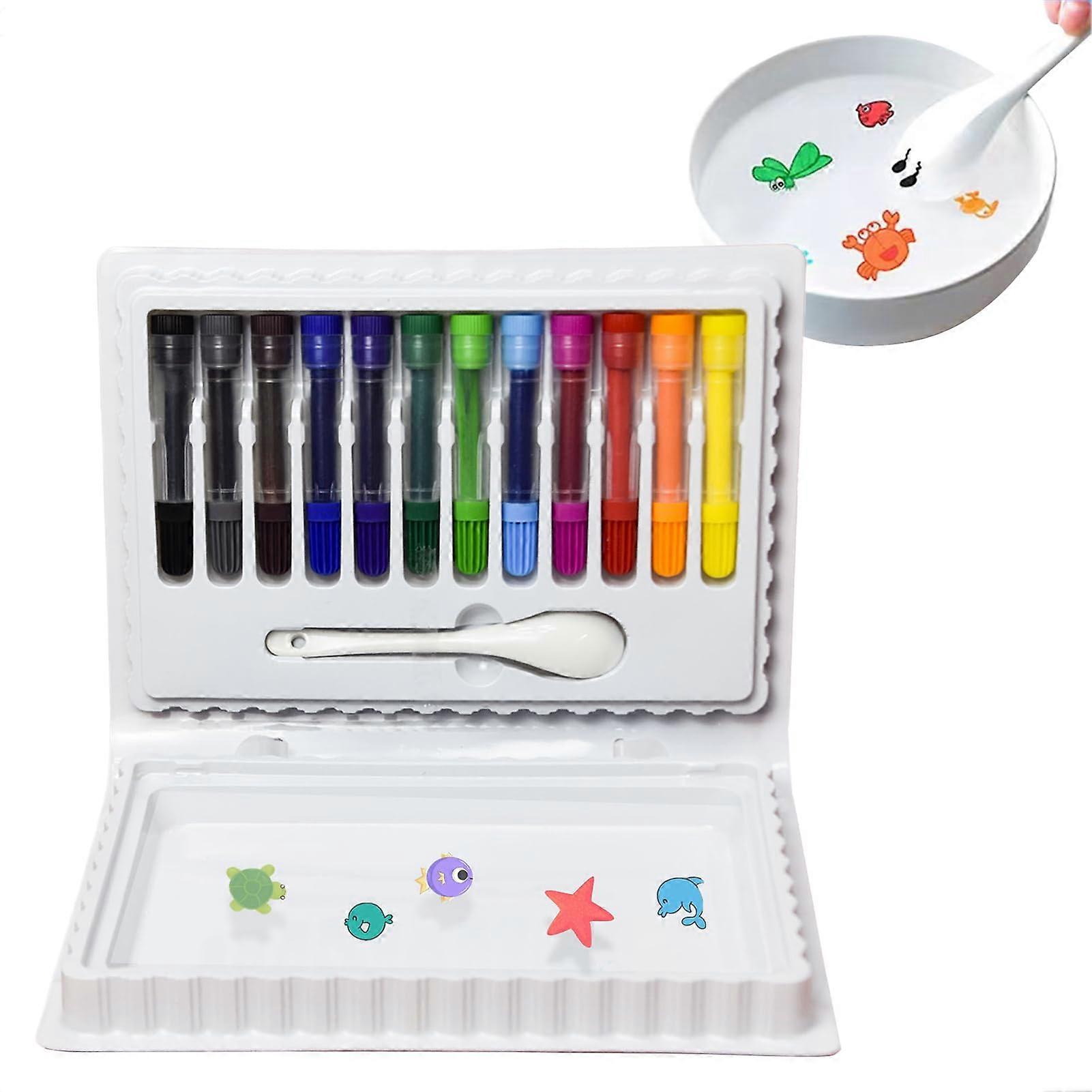 Drawing Pens 12-Color Erasable Marker Set With Spoon For Beginners Kids Kindergarten Water-Based Art Materials