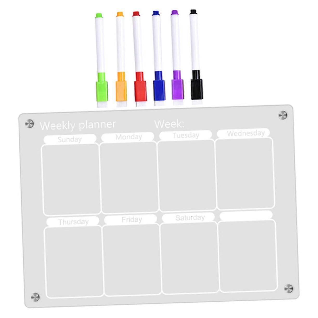 Acrylic Weekly Planner Set for Fridge - Dry Erase Calendar, Whiteboard Message Board, Kitchen Organizer, 16x12 Inches