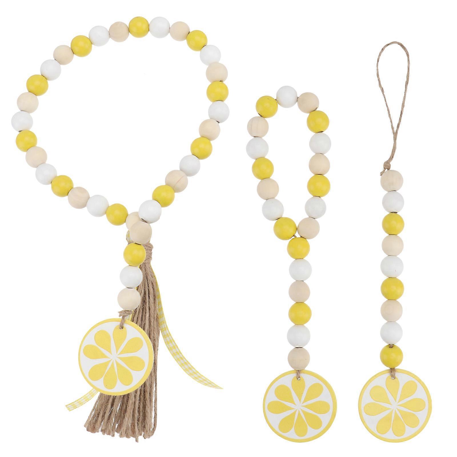 Decorative Tassel Pendant 3 Pcs Hanging Wooden Beads Chains Perfect For Home Decoration Complementing Rustic Atmosphere In Yellow Color