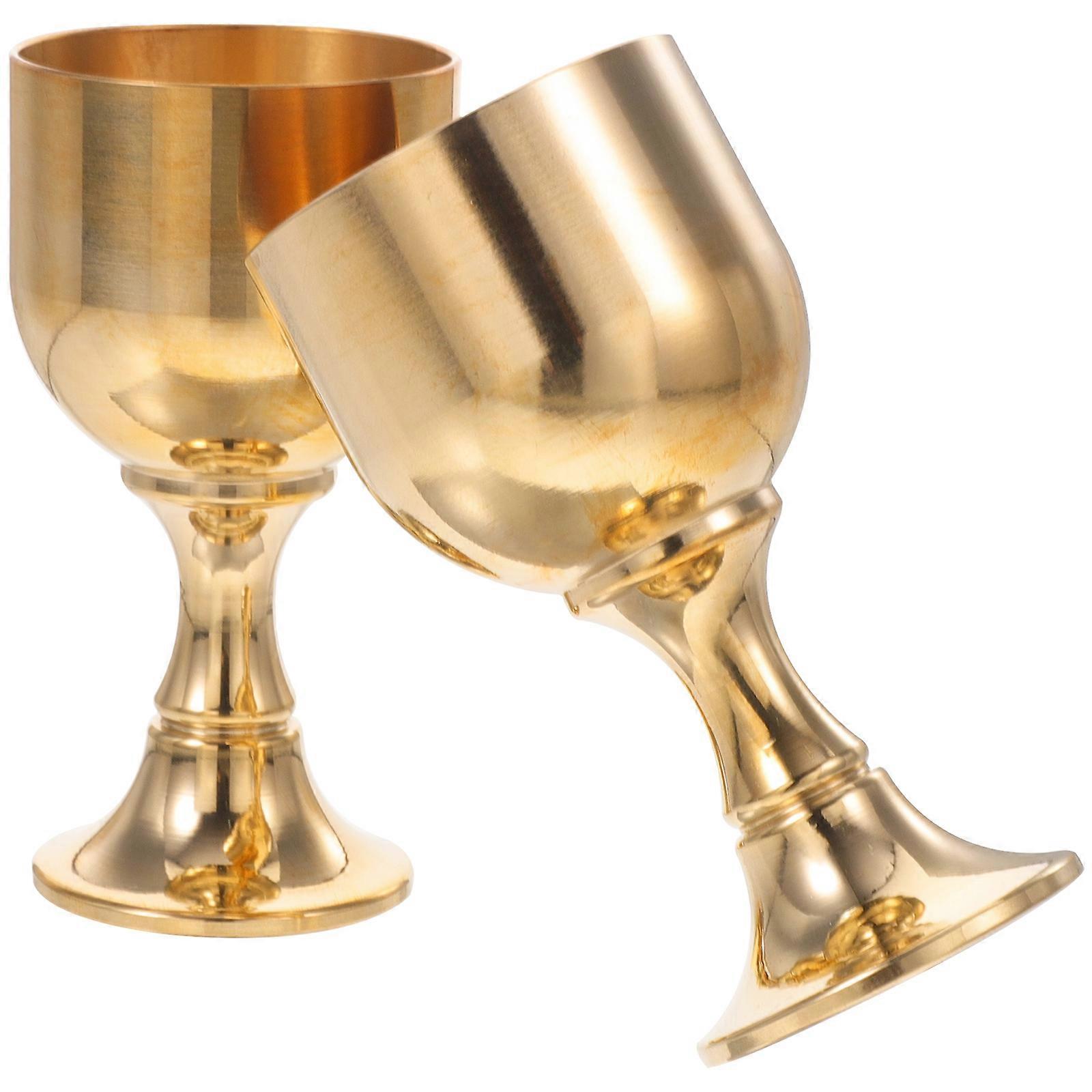 Retro Wine Goblet for Drinking 2Pcs Golden Brass Multi-Function Wine Cups