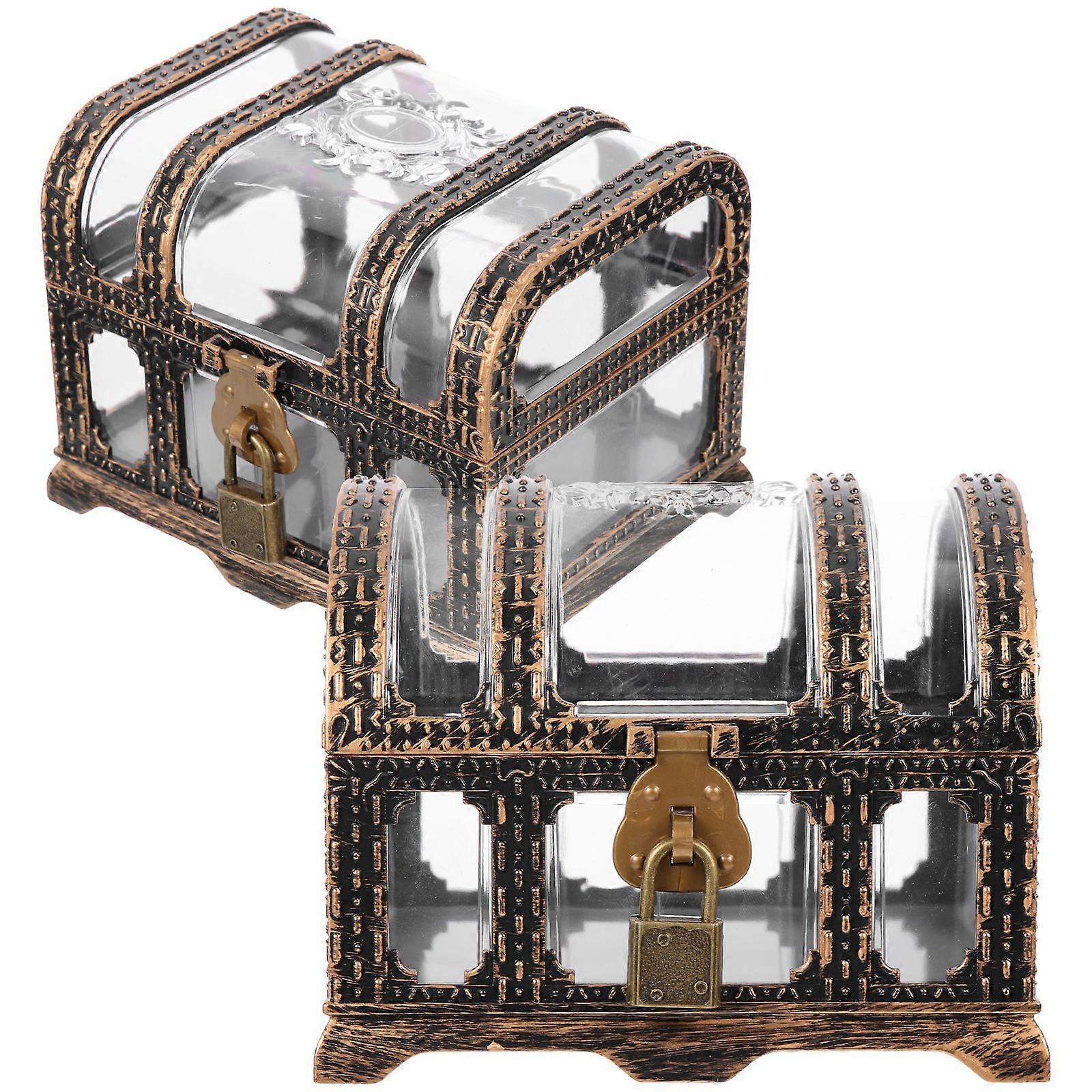 2 Sets Small Toys Storage Box Plastic Treasure Chest Pirate Keepsake Case