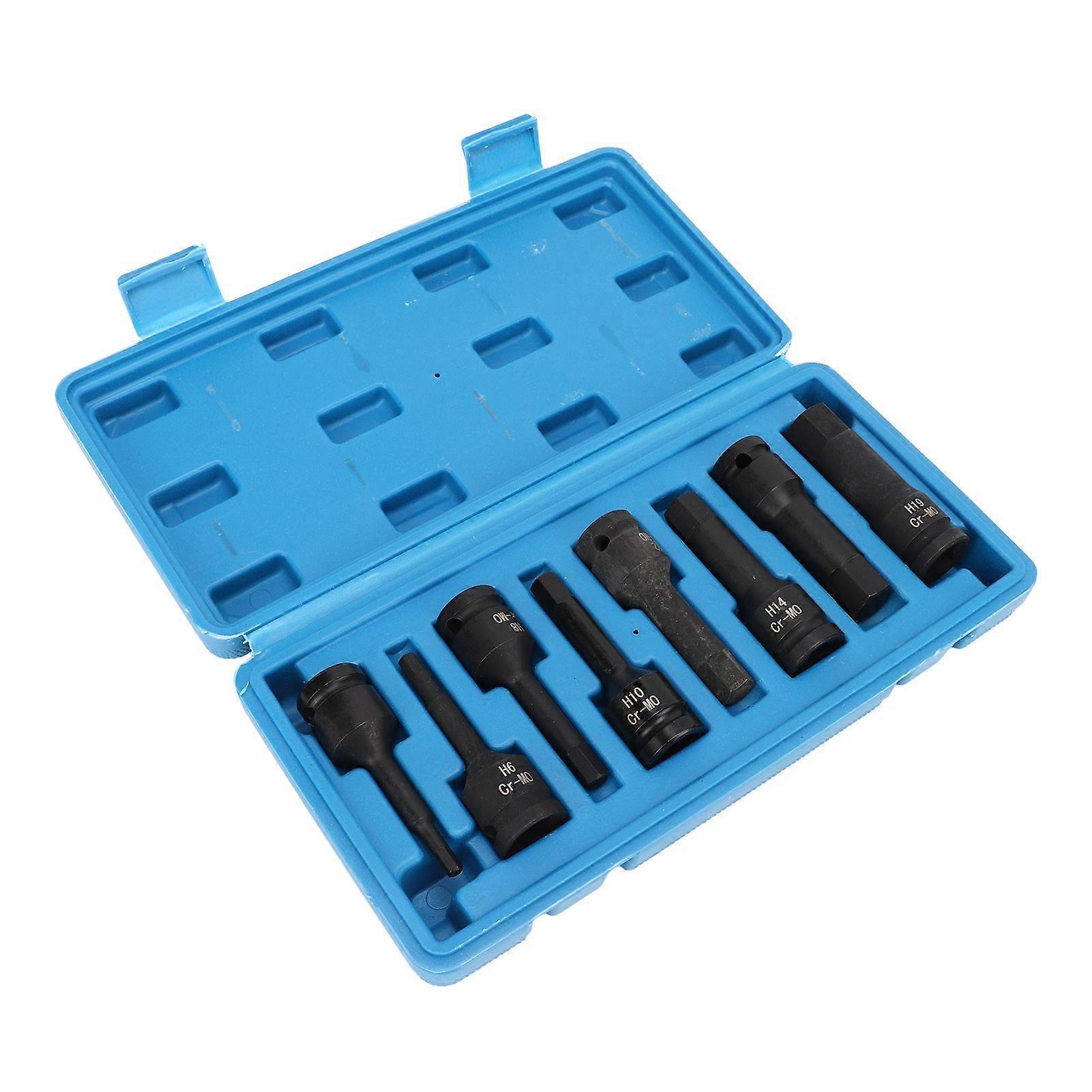 Hex Bit Socket Set 1/2in Drive H5 to H19 8pcs CRV Impact