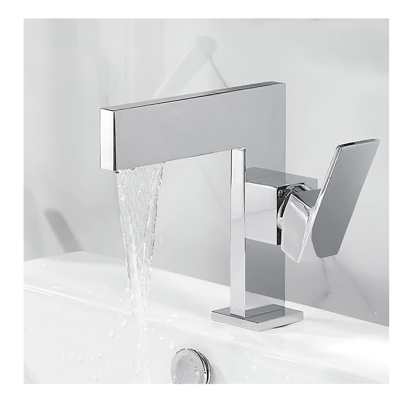 Waterfall faucet, singlelever mixer for hot and cold water, solid brass basin faucet for motorhomes, deck mount chrome