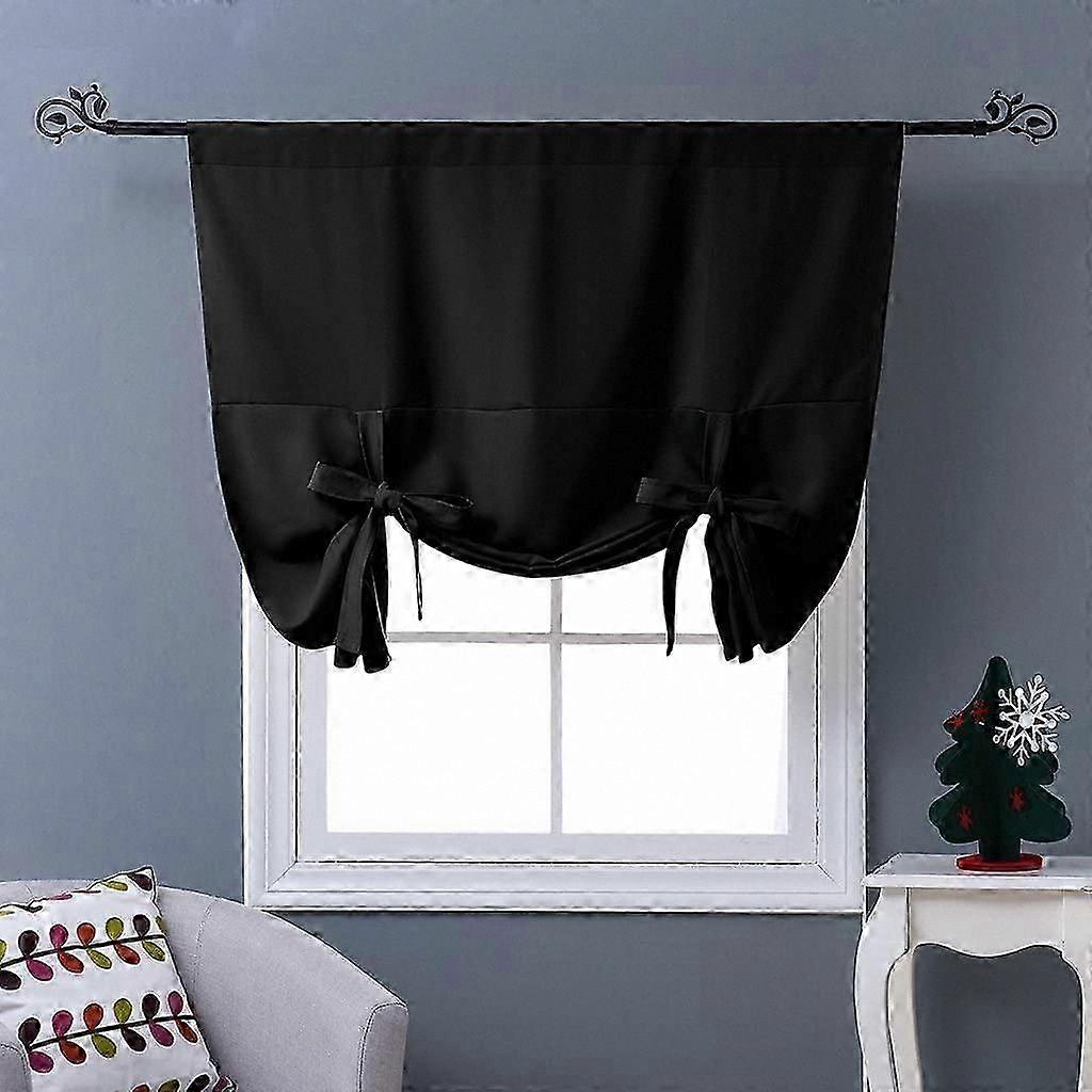 Adjustable Tie-Up Shade for Bathroom Windows - Blackout Balloon Valance Blind with Privacy Feature