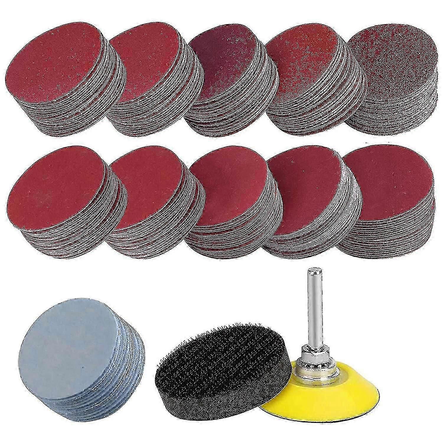 200-Piece 50mm Sanding Discs Kit with Hook & Loop Sandpaper, Foam Buffing Pad & Multi-Grit Abrasives for Wood, Metal, Paint