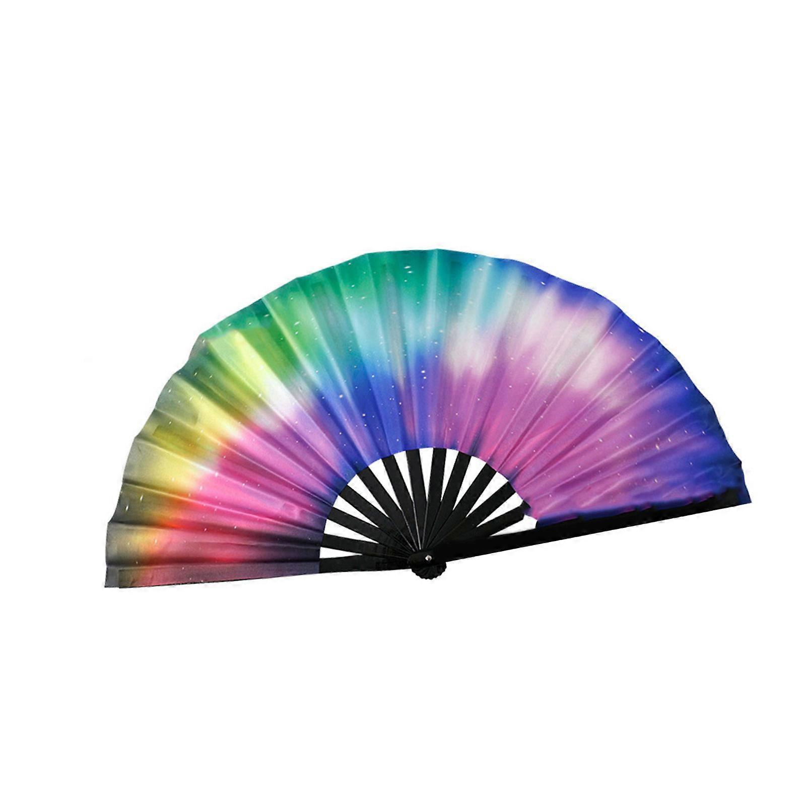 Large Foldable Bamboos Hand Fan For Raves Party Festivals Discos Fluorescent Reactive Design Gift For Music Enthusiasts Multicolor