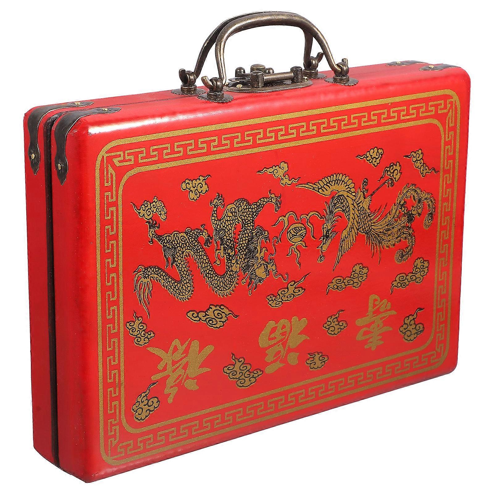 Retro Wooden Mahjong Box with Handle for Home Organization – Stylish and Portable Storage Case