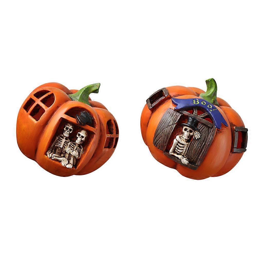 Halloween Desktop Lamp 2Pcs Pumpkin Light Decoration Prop for Home and Party Use Orange Resin Material