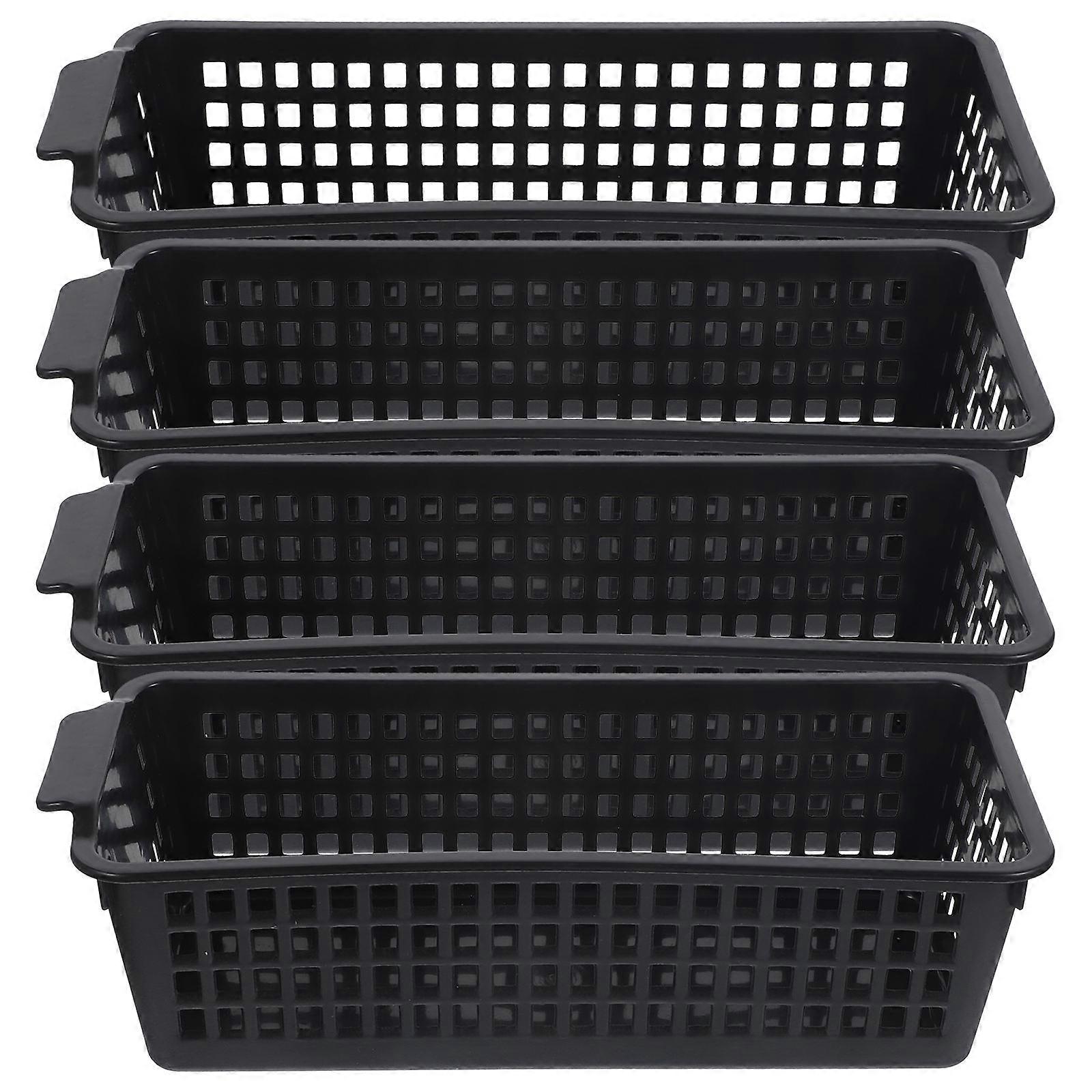 Slim Storage Basket for Home with Handle Made of PP Material Black Color Portable and 4 pcs