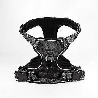 Verstellbares Hundegeschirr mit reflektierenden Trägern, gepolstertem Griff, 2 Metallringen für kleine bis große Hunde, schwarz, Brustumfang 65-80cm