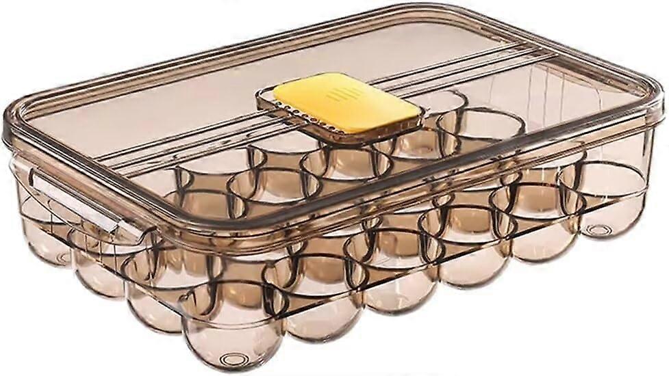 24Compartment Egg Tray Fridge Organizer with Lid, Clear Plastic Egg Carton, Stackable Egg Holder for Chicken Eggs (Brown)