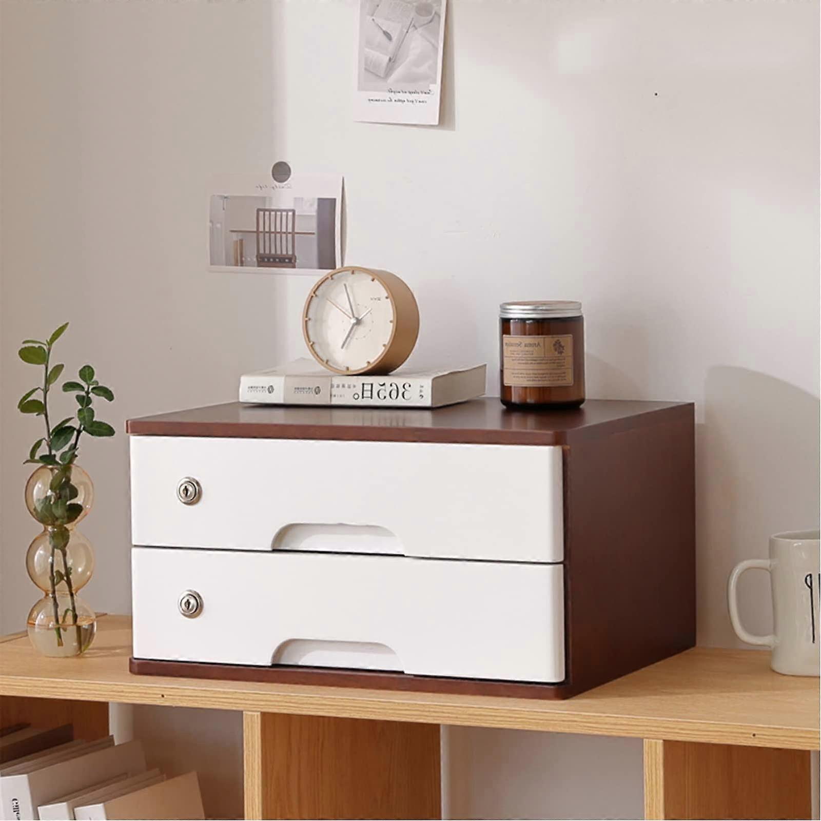 Desk Filing Cabinet Desk Storage Box with Drawers and Lock, Multilayer Desk Organizer Storage Box with Drawers for Monitor Stand, 2 Drawers.