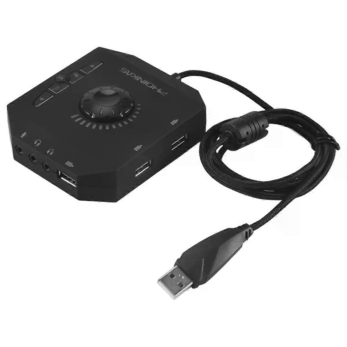 New Phoinikas T10 Multi-Switch Usb Hub Audio Adapter External Stereo Card With 35 Mm Headphones And Microphone Jack Black