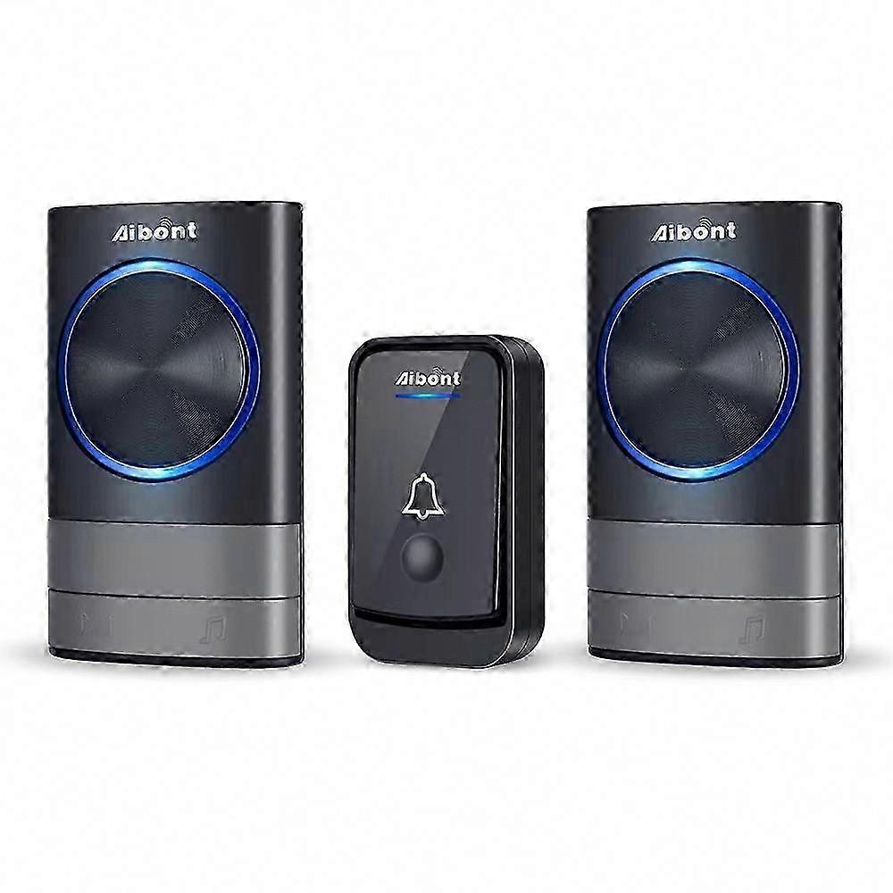 Wireless Doorbell with 4 Volume Levels & Chime Kit, 300m Range & LED Flash