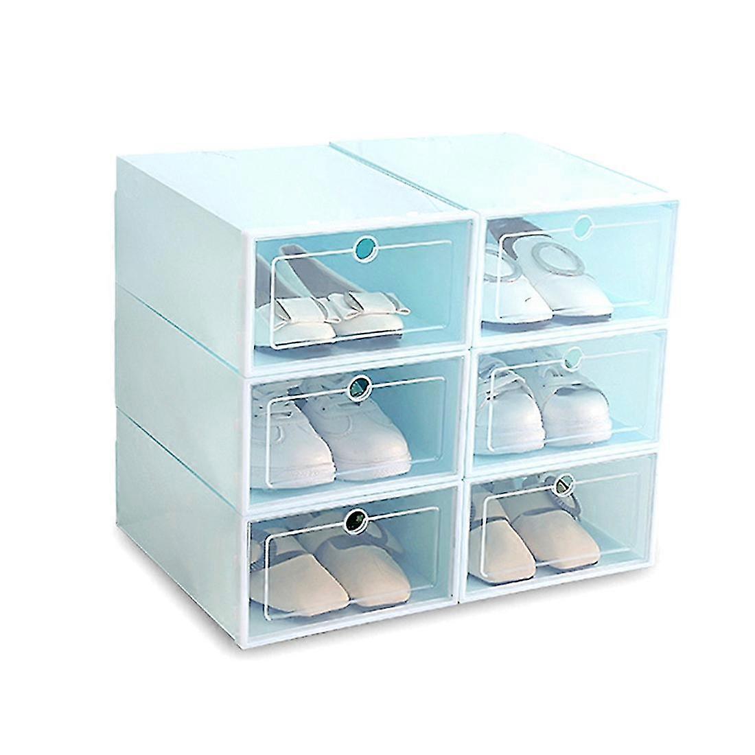 6-Piece Candy Color Transparent Plastic Shoe Boxes with Shoe Storage Drawer in Rectangle Blue Design
