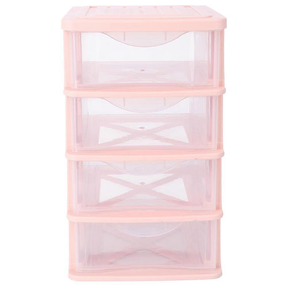 Pink Plastic Storage Case for Cosmetics Simple Design with Smooth Surface 7-Drawer Style