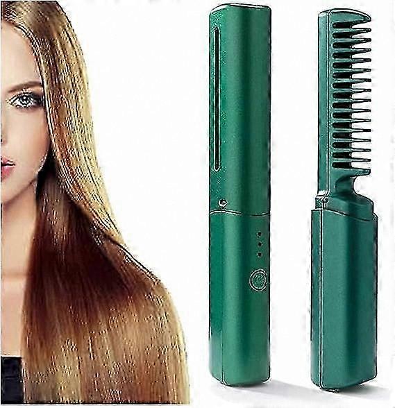 USB Rechargeable Straightener Brush with Anti-Scald Feature - Portable and Safe for Hair Styling
