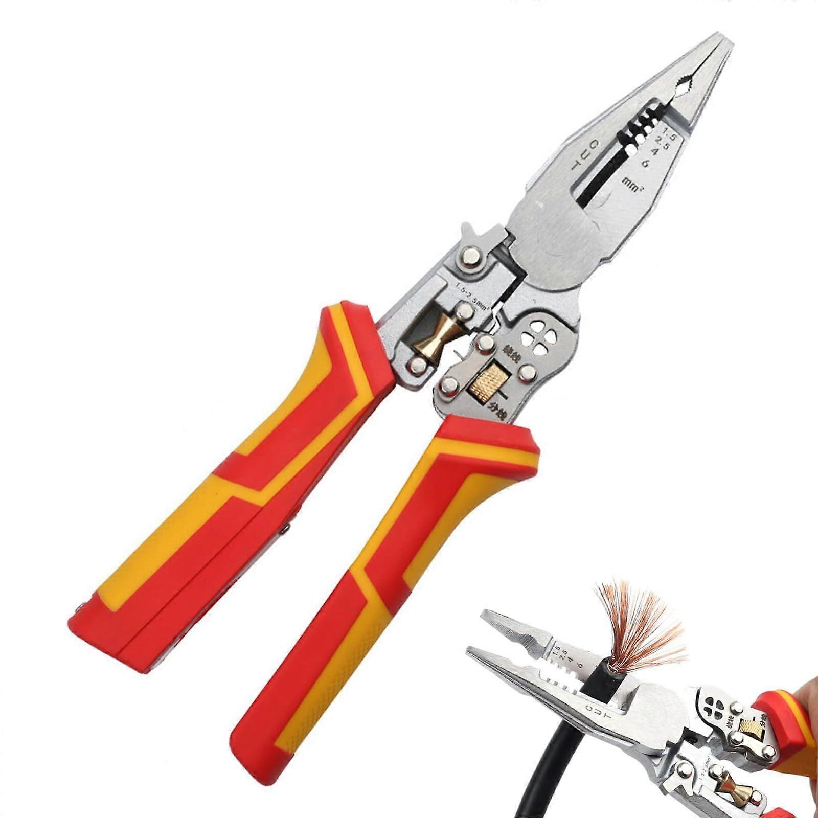 9 in 1 Wire Stripper Tool with Non-Slip Grip, Professional Voltage Tester and Electrical Pliers for Cutting and Pulling Wires