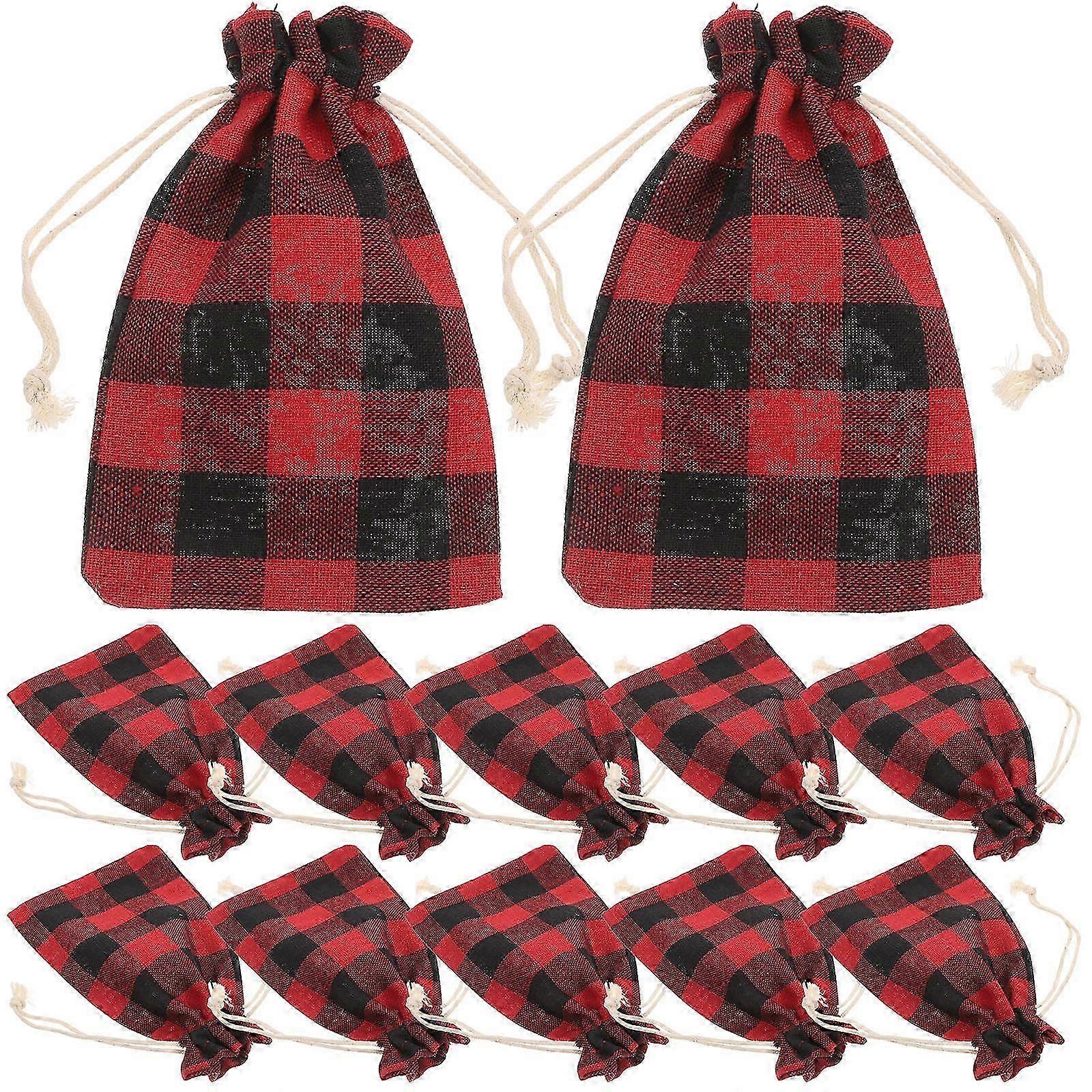 12Pack Reusable Holiday Candy Storage Pouches For Parties Crafted In Red Fabric Versatile Use With Drawstring