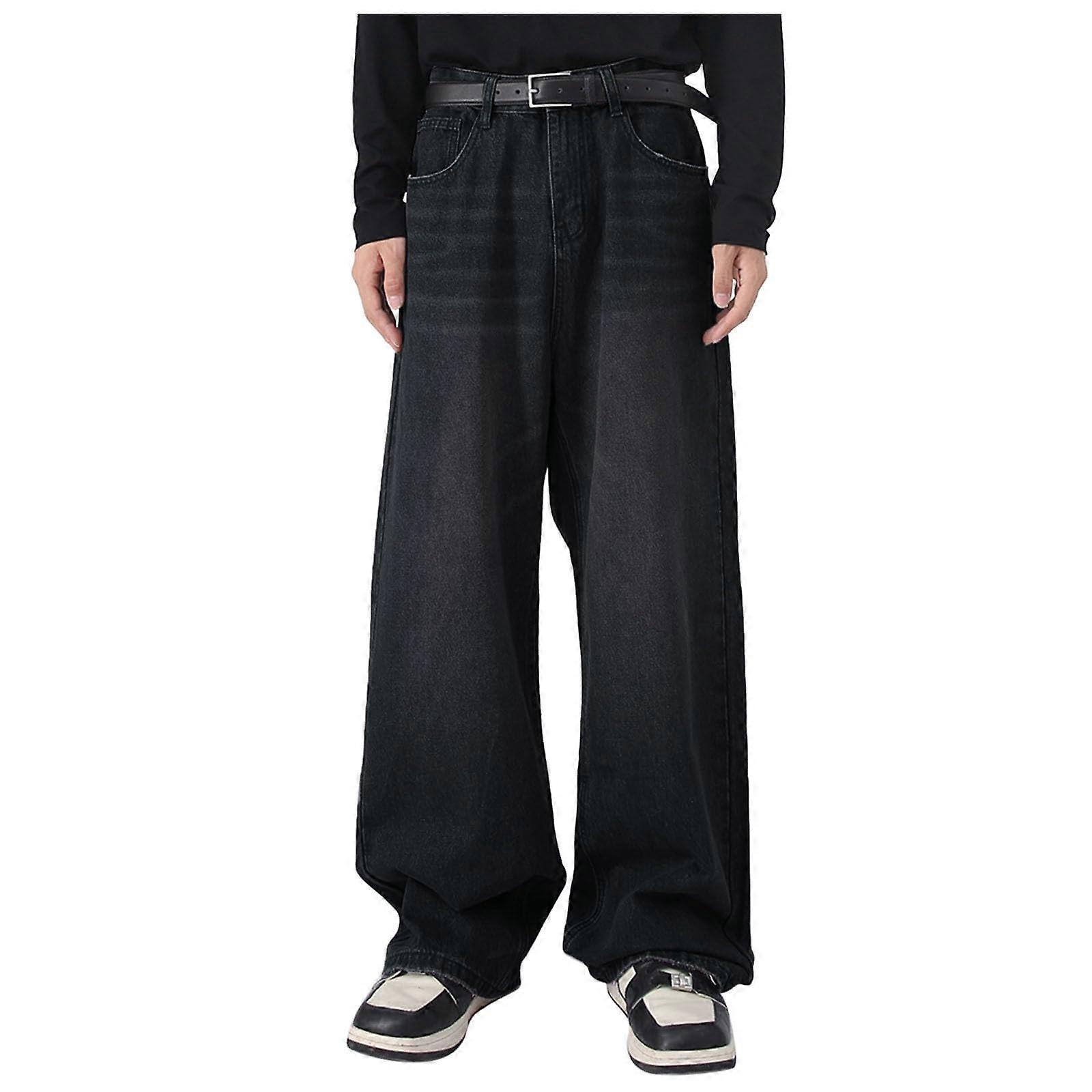 Y2K Denim Wide Leg Trousers Grey XL Waist Baggy Jeans Harajuku Streetwear 90s Vintage Kawaii Straight