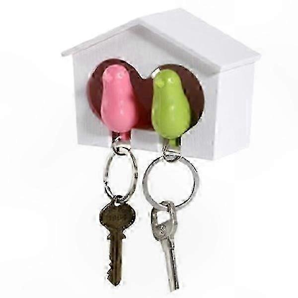 Colorful Sparrow Birdhouse Key Ring with Whistle Feature