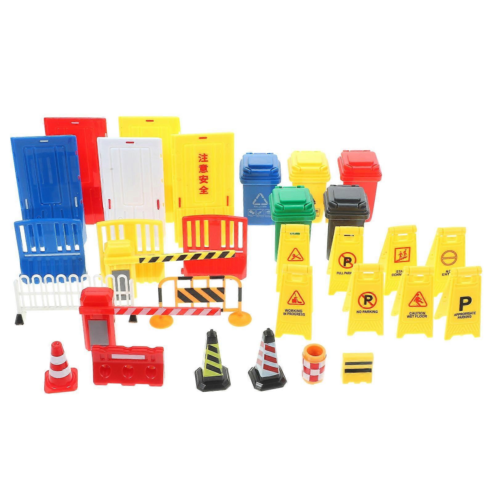 Traffic Barricade Street Road Block Toy Plastic Signs for Playing 1Set