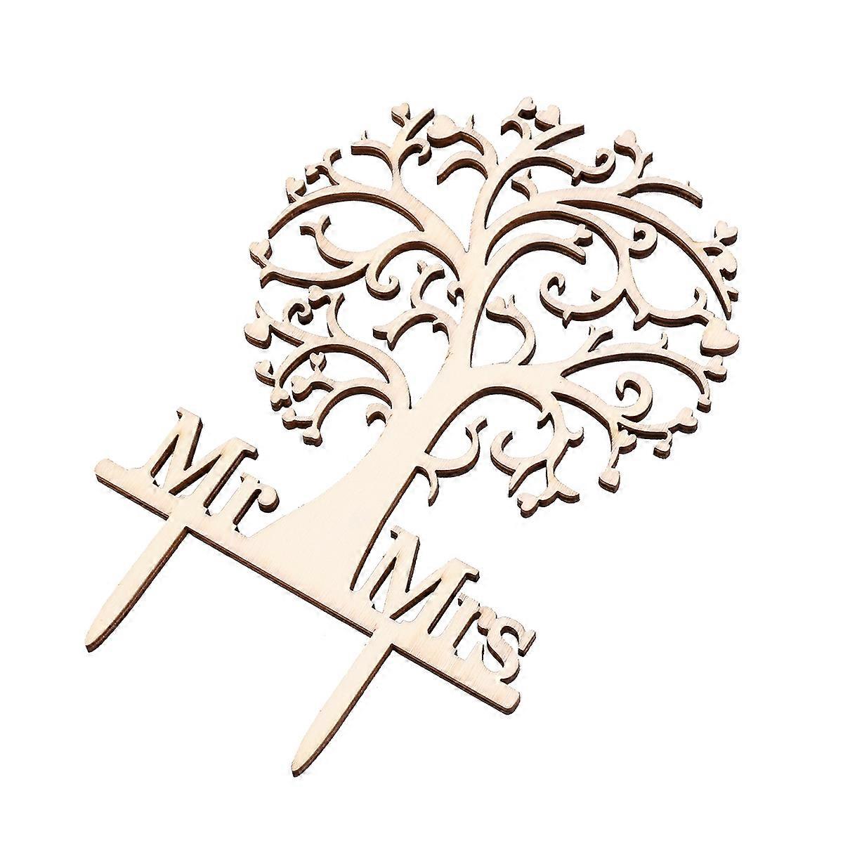 Vintage Wooden Cake Topper Featuring Tree Design For Wedding Birthday Anniversary Events 1Pcs