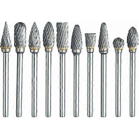 Rotary Burr Set for Dremel, 10 Pcs Double Cut Carbide Carving Bits with 1/8 Shank and 1/4