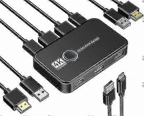 HDMI KVM Switch for Dual PCs Sharing Single Display and Peripherals with 4K at 60Hz Support