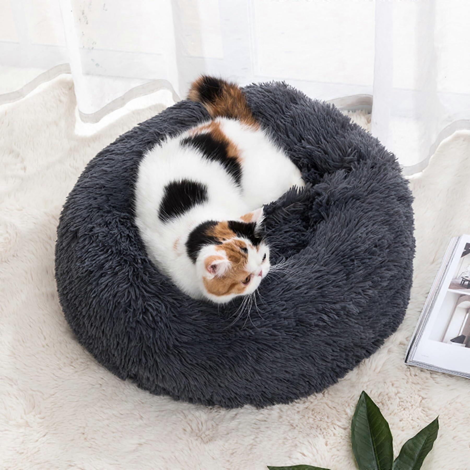 Dog Bed Round Doughnut Style Fluffy Calming Anti Slip Bottom Washable E 50cm For Small Medium Large Cats