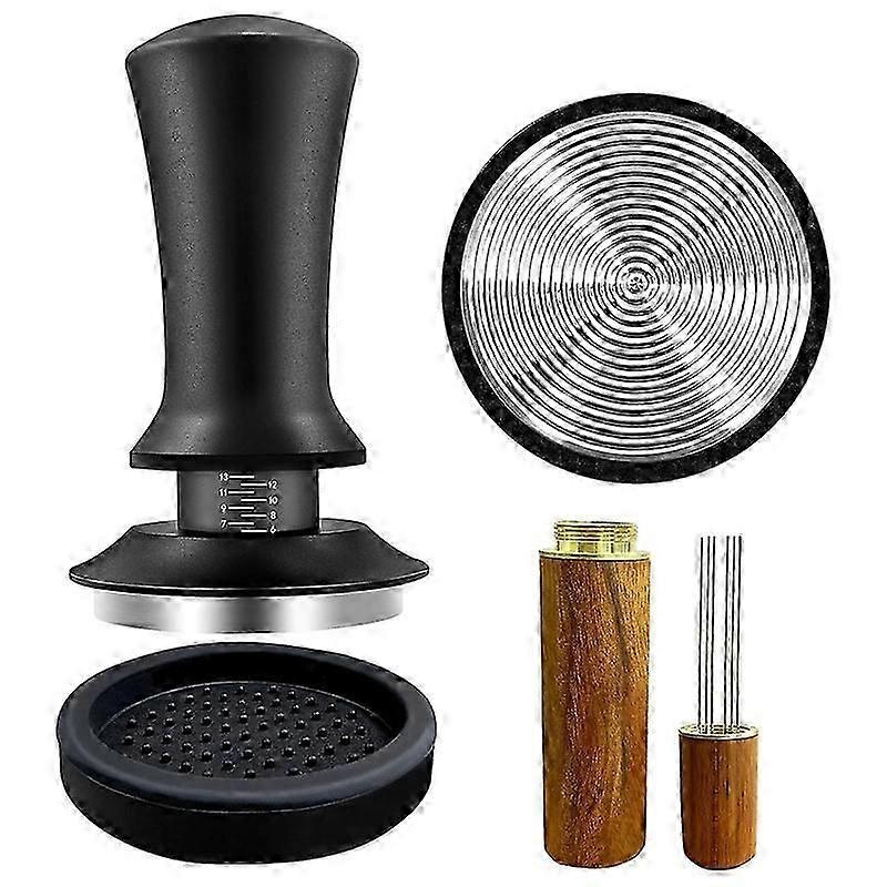 Coffee Espresso Tamper 51mm with WDT Tool Calibrated Spring Loaded, with Silicone Mat, for Espresso