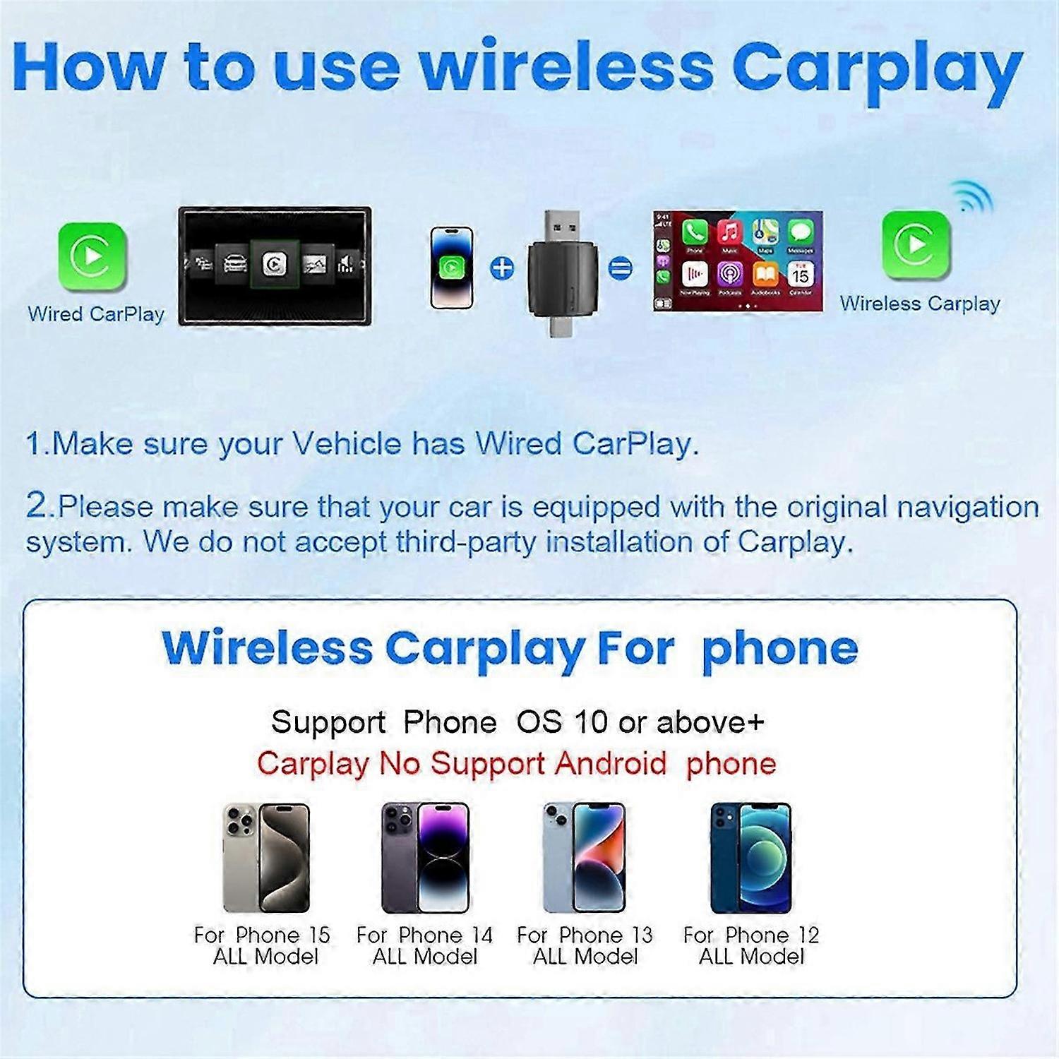 Wireless CarPlay Android Auto Adapter 5Ghz WiFi Type-C/USB Plug and Play 2in1 Dongle for
