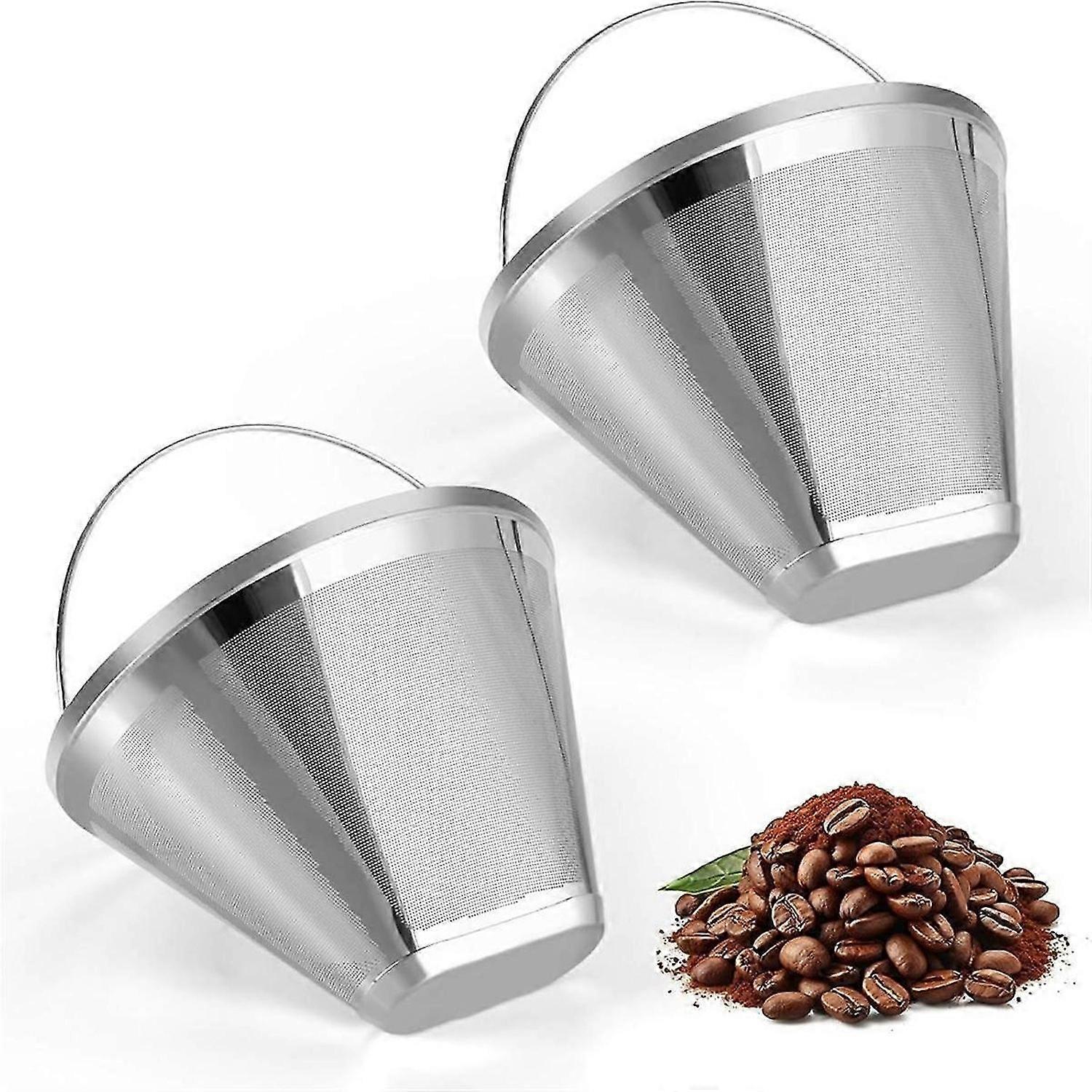 Stainless Steel Coffee Filter, Suitable for Coffee Filter Replacement, 4 Cone Permanent Coffee Filter 2Pcs