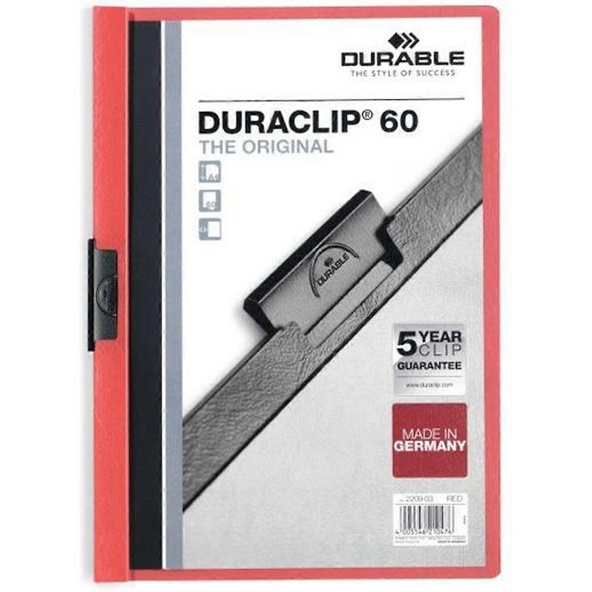 Document Folder Durable Duraclip 60 Red Transparent A4 25 Pieces