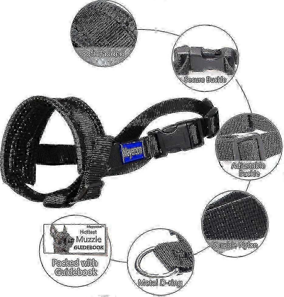Nylon Soft Dog Muzzle, Anti-bit, Anti-bark, Anti-chew, Adjustable Ring (xl, Black)-Good VCNMR