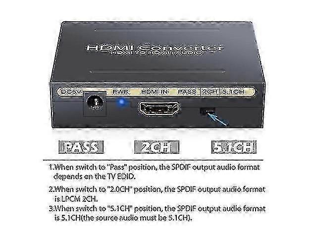 HDMI audio extractor, HDMI to HDMI audio optical fiber and RCA (L/R) stereo analog output vid