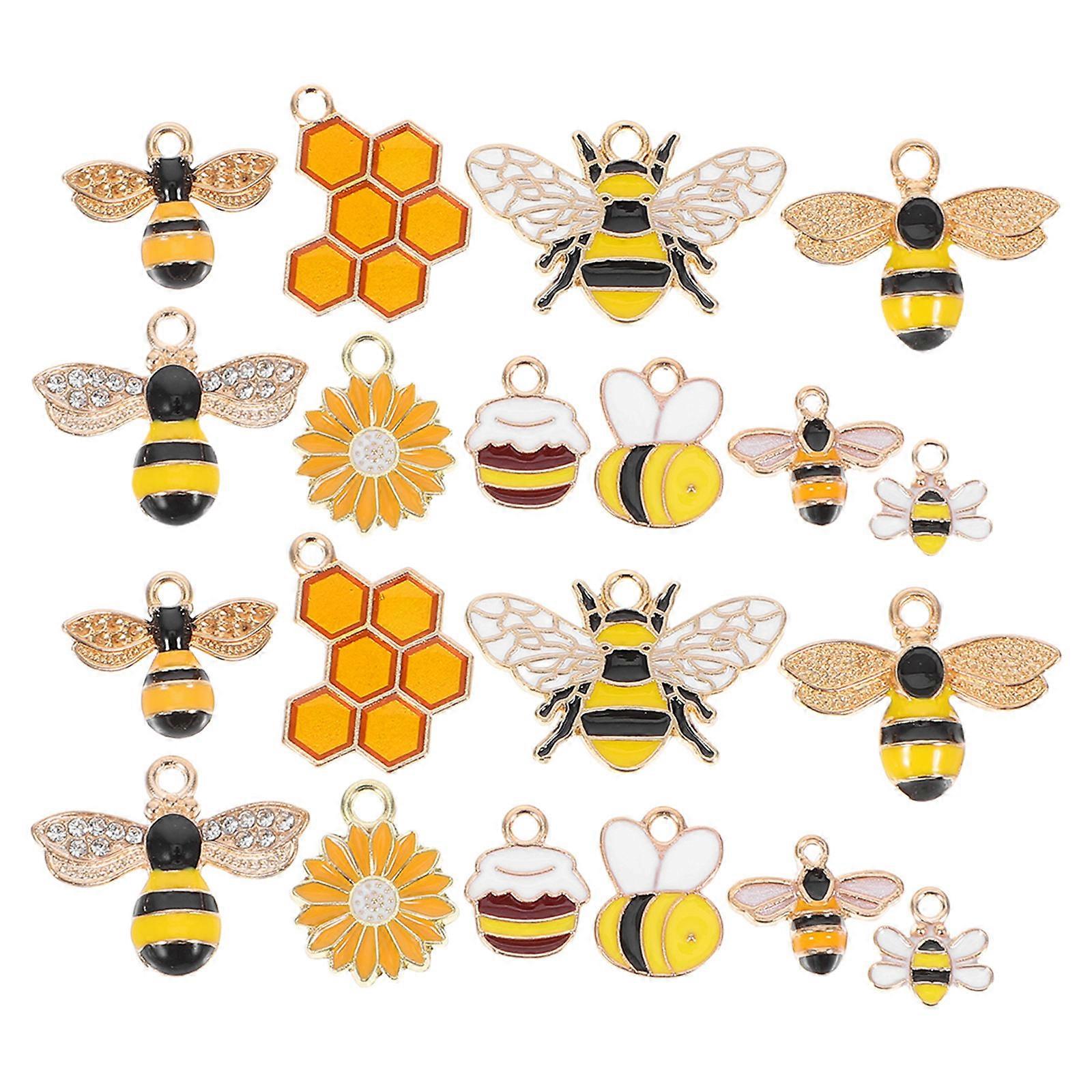 Bee Charms for Crafts Honeycomb Bee Charms for Necklace Making 20Pcs