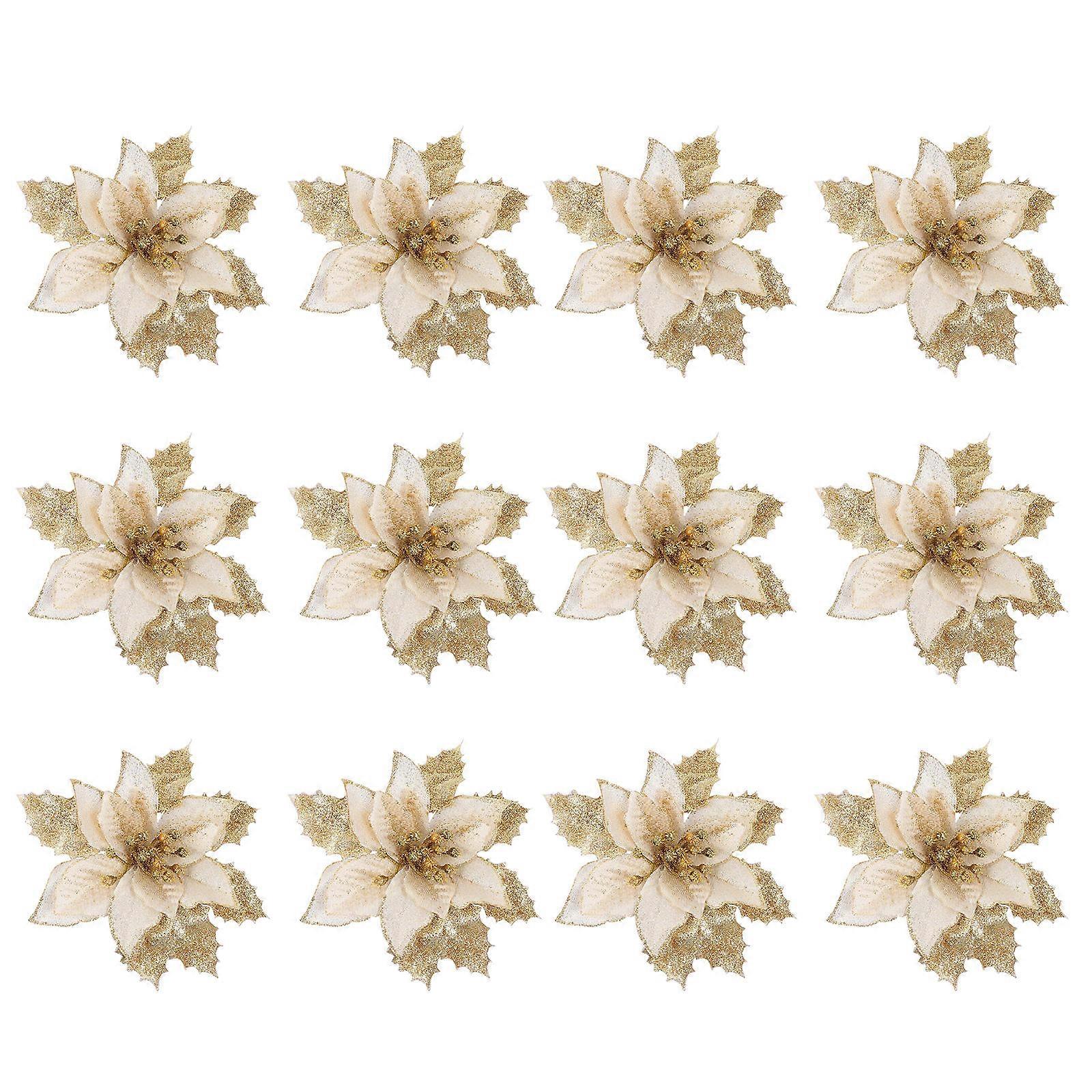 Spring Ornaments For Tree 12 Pcs Christmas Tree Pendant Golden Flower Shape Hanging Decoration For Home Decoration