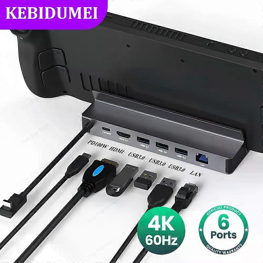 6-in-1 USB C HUB for Steam Deck USB C Docking Station Type C to HDMI Adapter Gigabit Ethernet USB 3.0 Adapter for Laptop Macbook