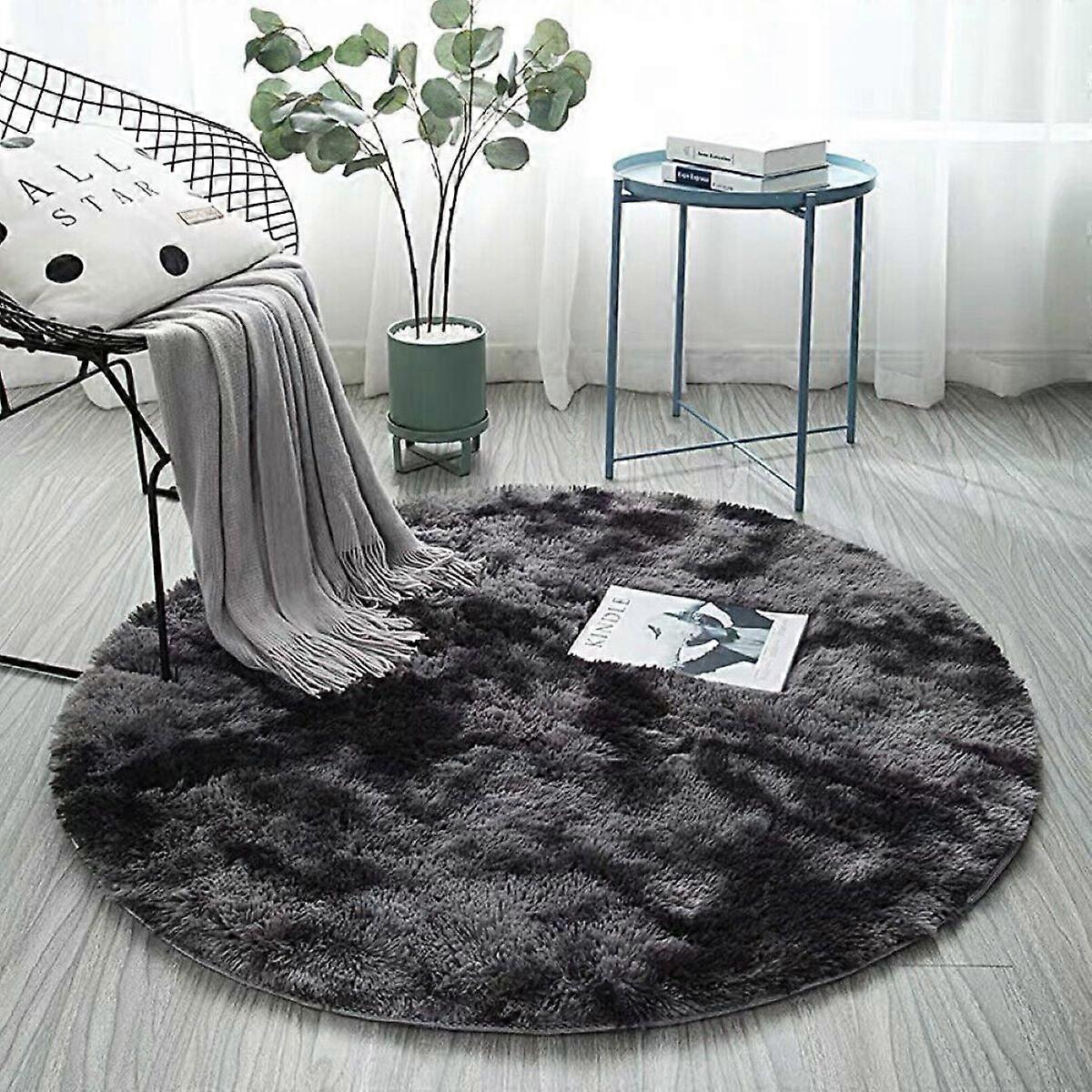 WSYW 2.6ft Fluffy Round Carpet Non Slip Plush Floor Mat Soft Shaggy Area Rugs Deep Gray