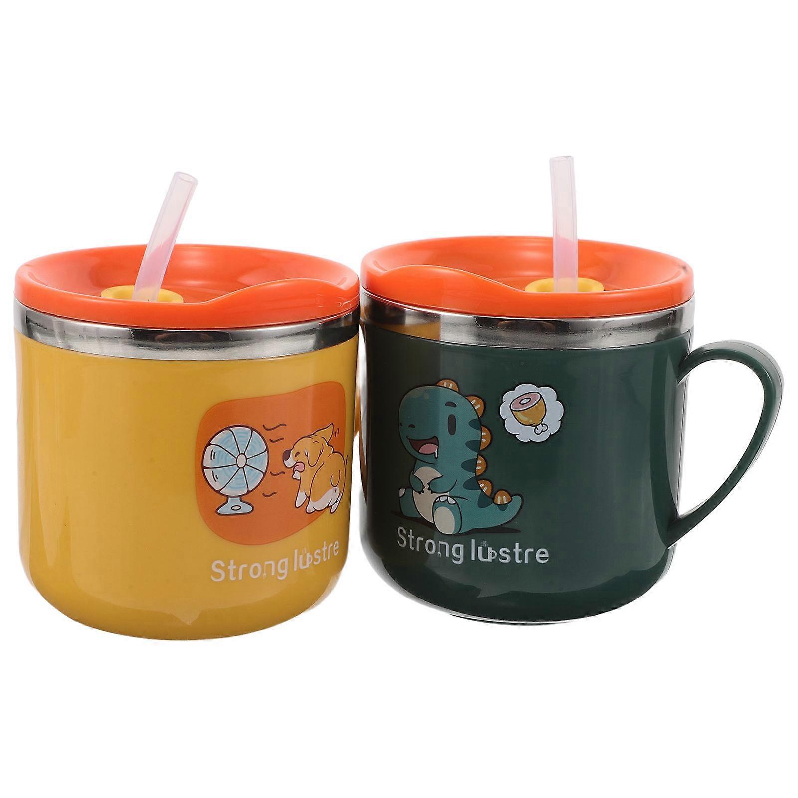 Cartoon Stainless Steel Toddler Cups with Straw Lid for Spill Proof Use 10Pcs