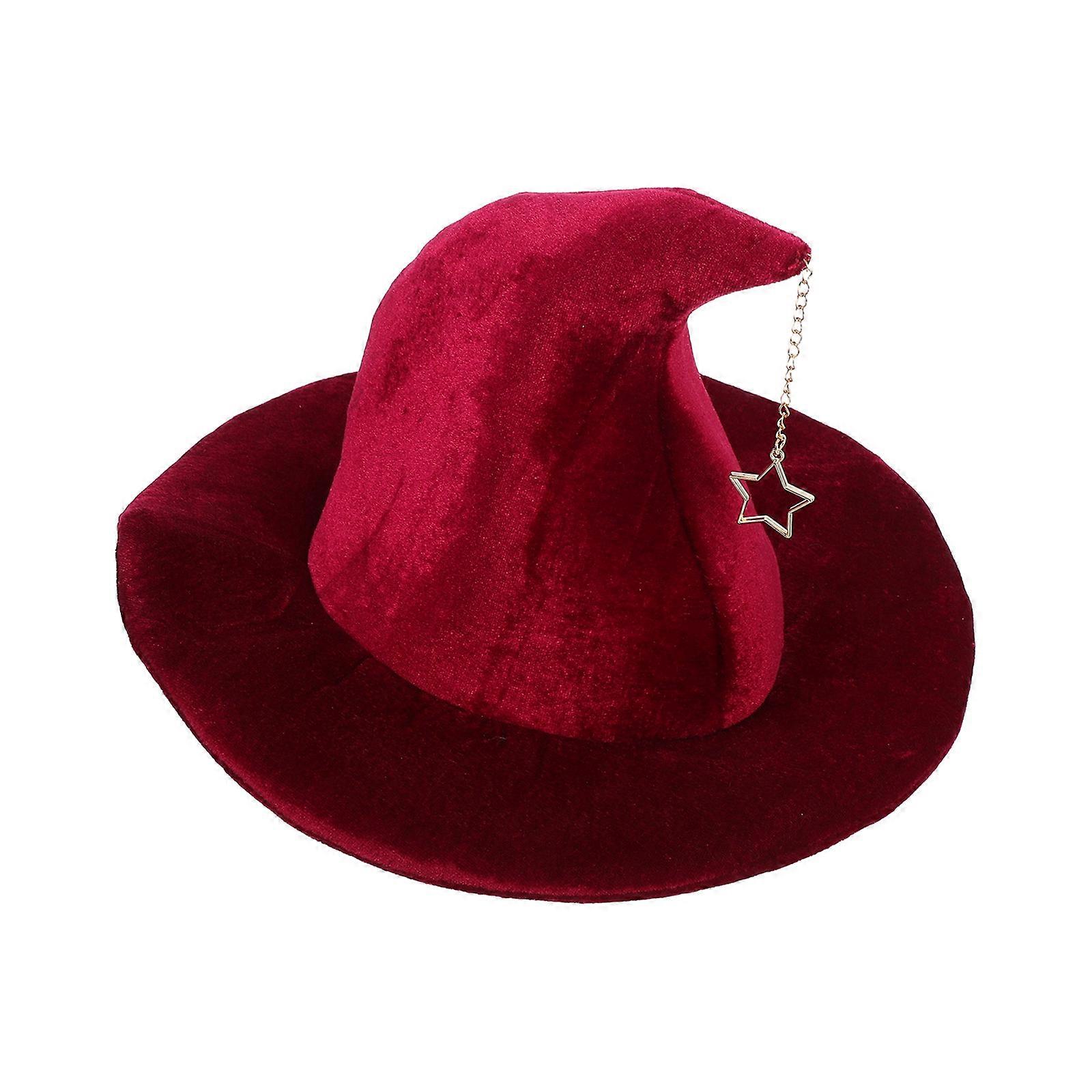 Witch Hat Props Halloween Pointed Wizard Cap For Costume Party Item Dark Red Material With 1Pack
