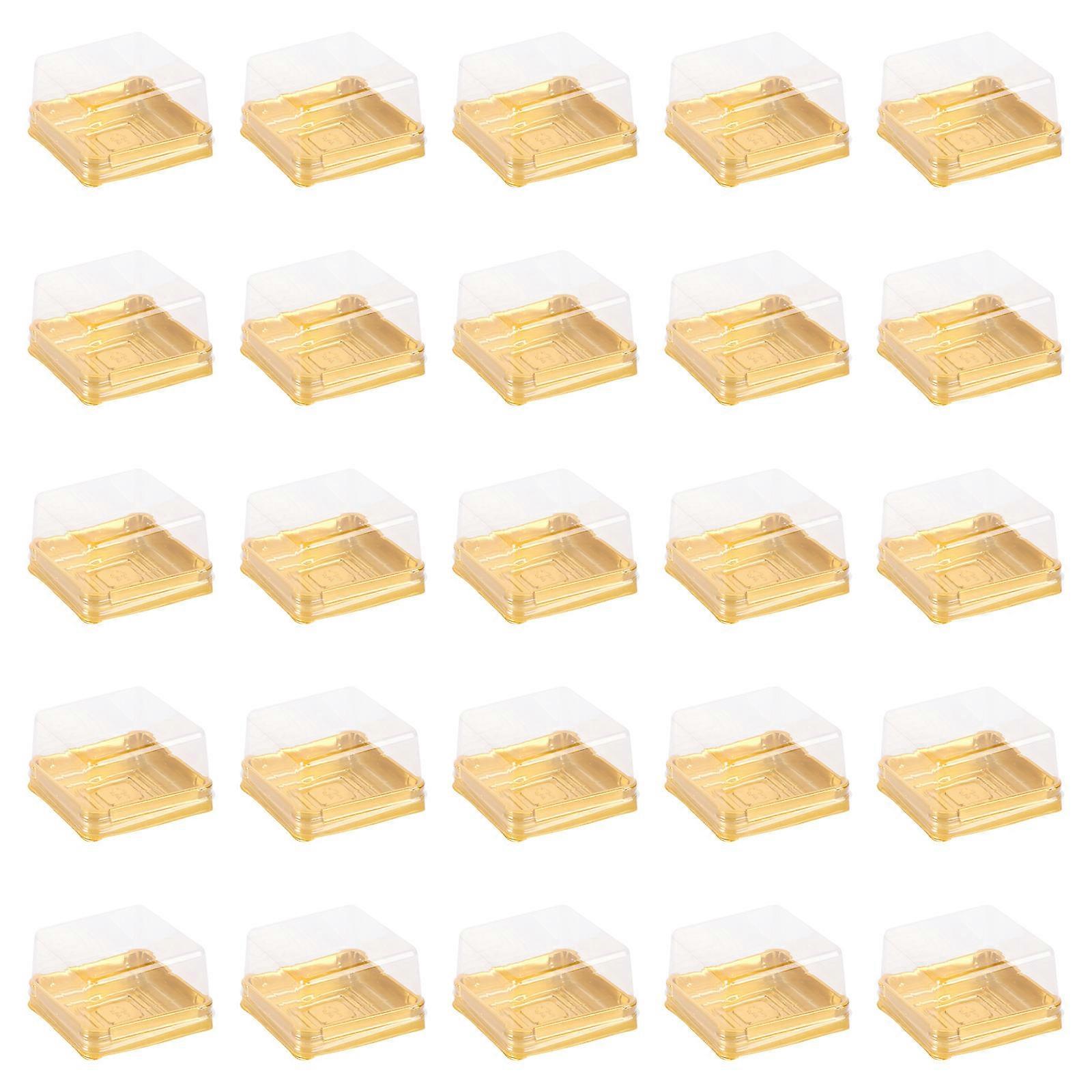 Golden Moon Cake Boxes for Food Storage 150Pcs Plastic Square Small Containers