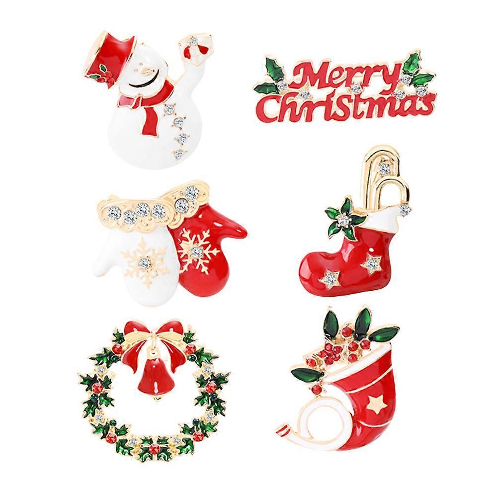 Festive Brooch Set Christmas Party Decoration Multi Color Oval Shape 2Pcs