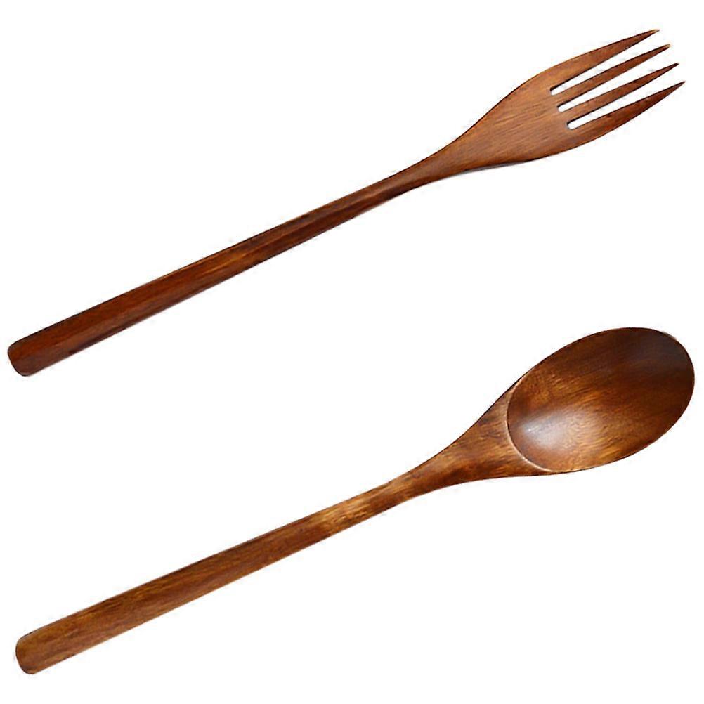 Wooden Forks 4 Sets Multi-Function Appetizer Forks Family Use Long Handle Practical Design Brown