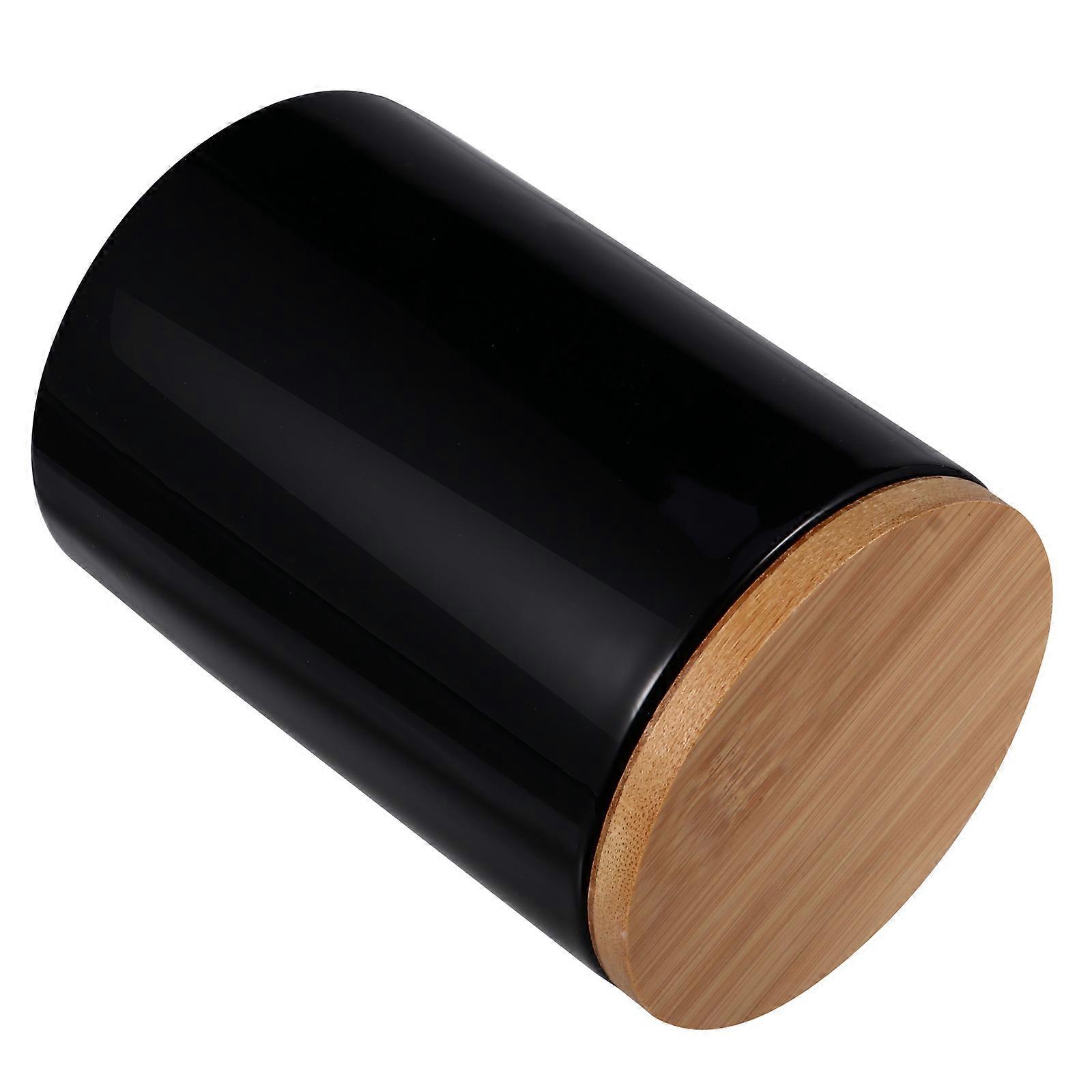 Ceramic Sealing Can Storage Container for Home 2Pcs Black with Bamboo Lid